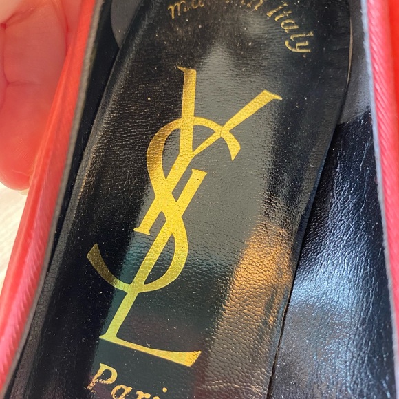 YSL YVES SAINT LAURENT Shoes Vintage Pumps Loafers Red Logo Italy Velvet Flats - Picture 4 of 16